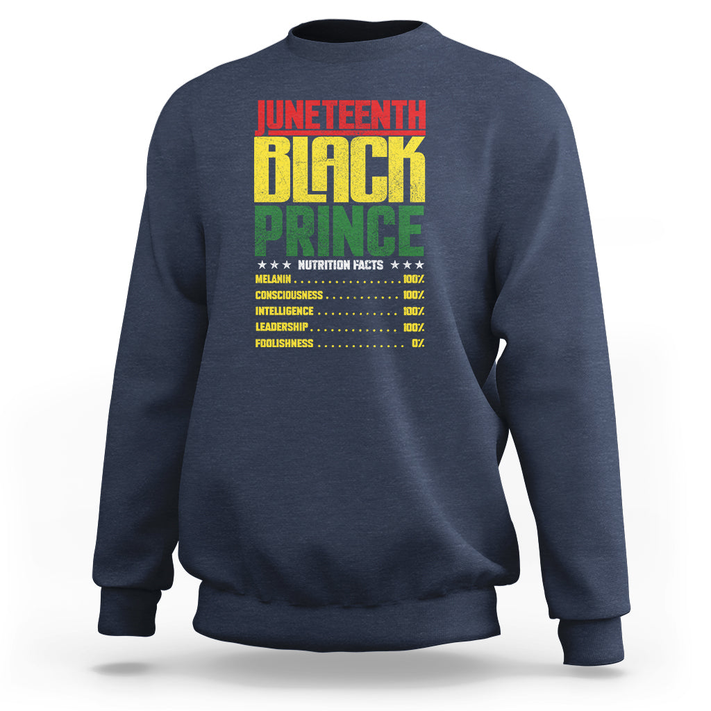 Juneteenth Black Prince Nutrition Facts Sweatshirt - Wonder Print Shop