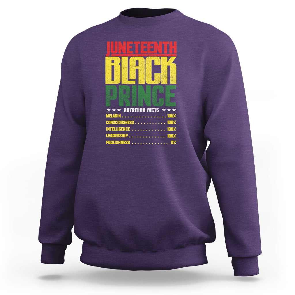 Juneteenth Black Prince Nutrition Facts Sweatshirt - Wonder Print Shop
