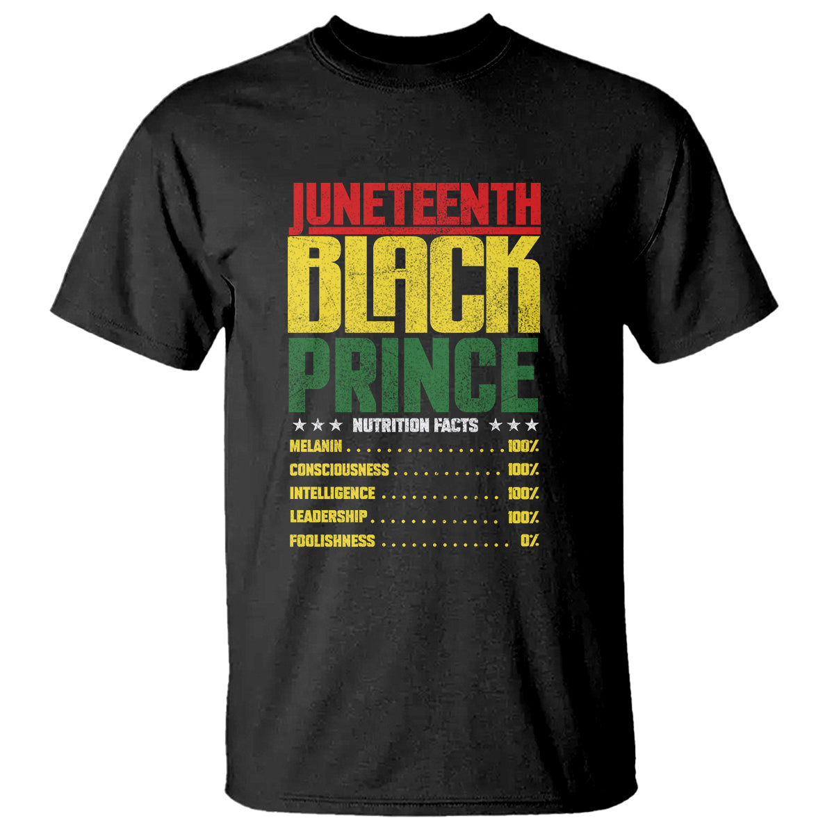 Juneteenth Black Prince Nutrition Facts T Shirt - Wonder Print Shop