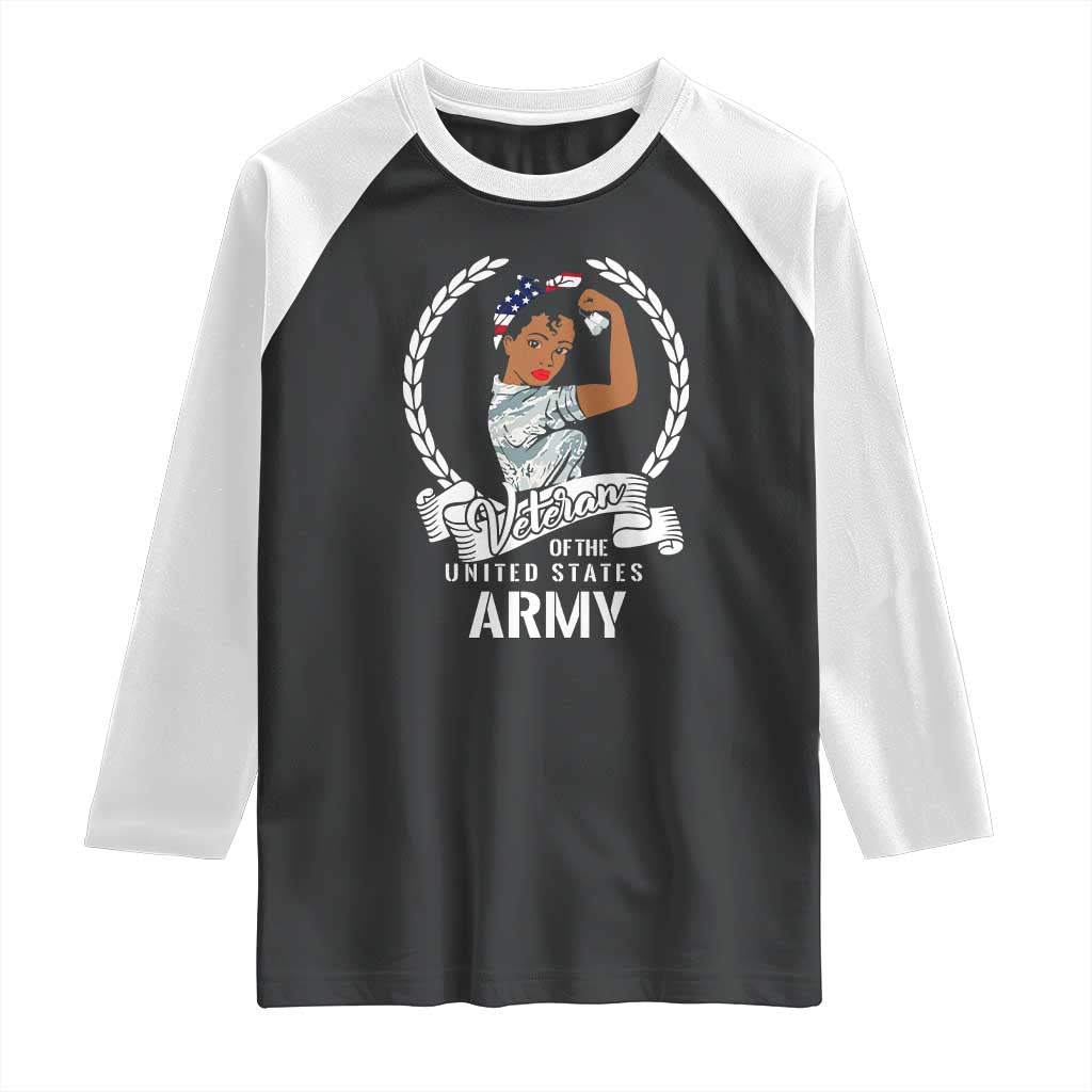 Black US Women Veteran Raglan Shirt - Proud Female Military Army Girl