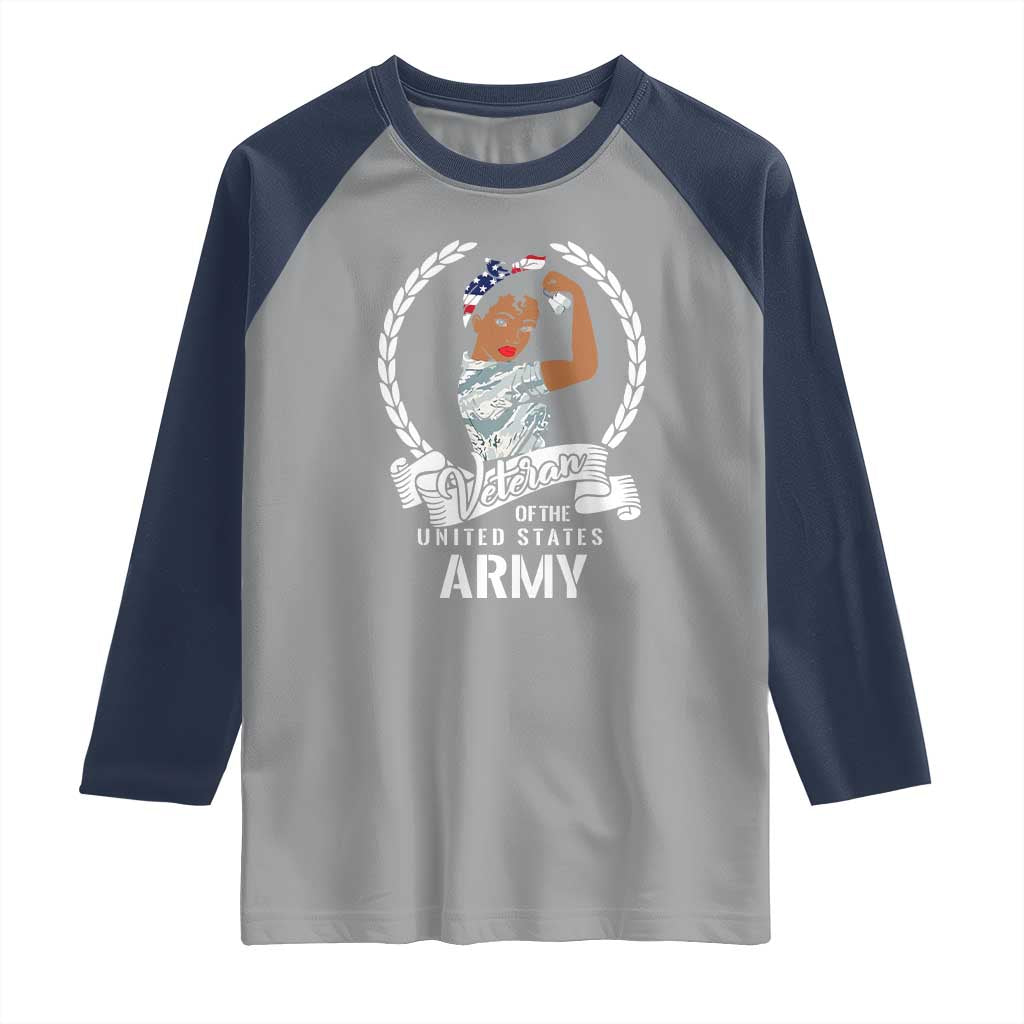 Black US Women Veteran Raglan Shirt - Proud Female Military Army Girl