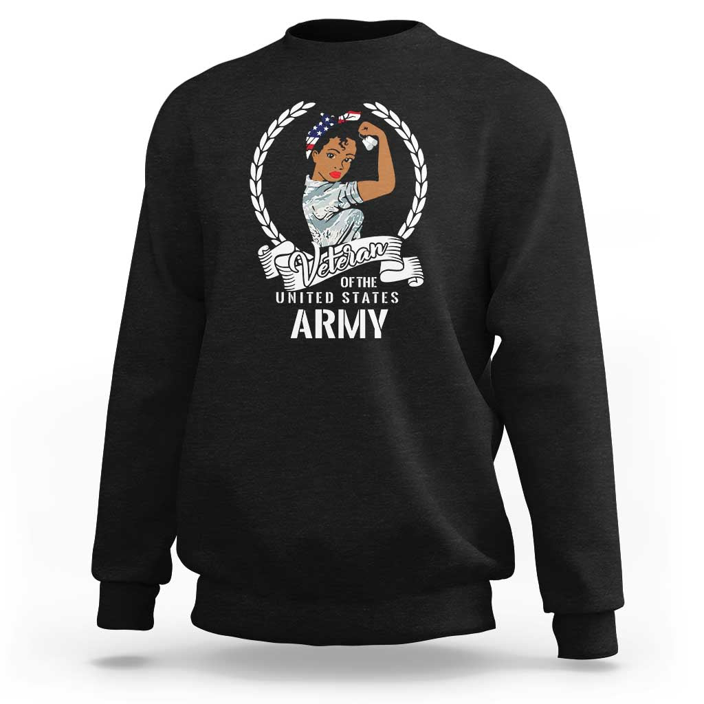 Black US Army Girl Veteran Sweatshirt - Proud Female Military Veteran - Wonder Print Shop