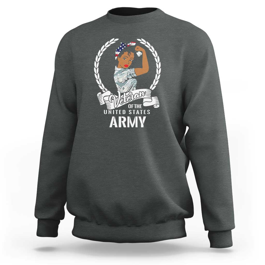 Black US Army Girl Veteran Sweatshirt - Proud Female Military Veteran - Wonder Print Shop