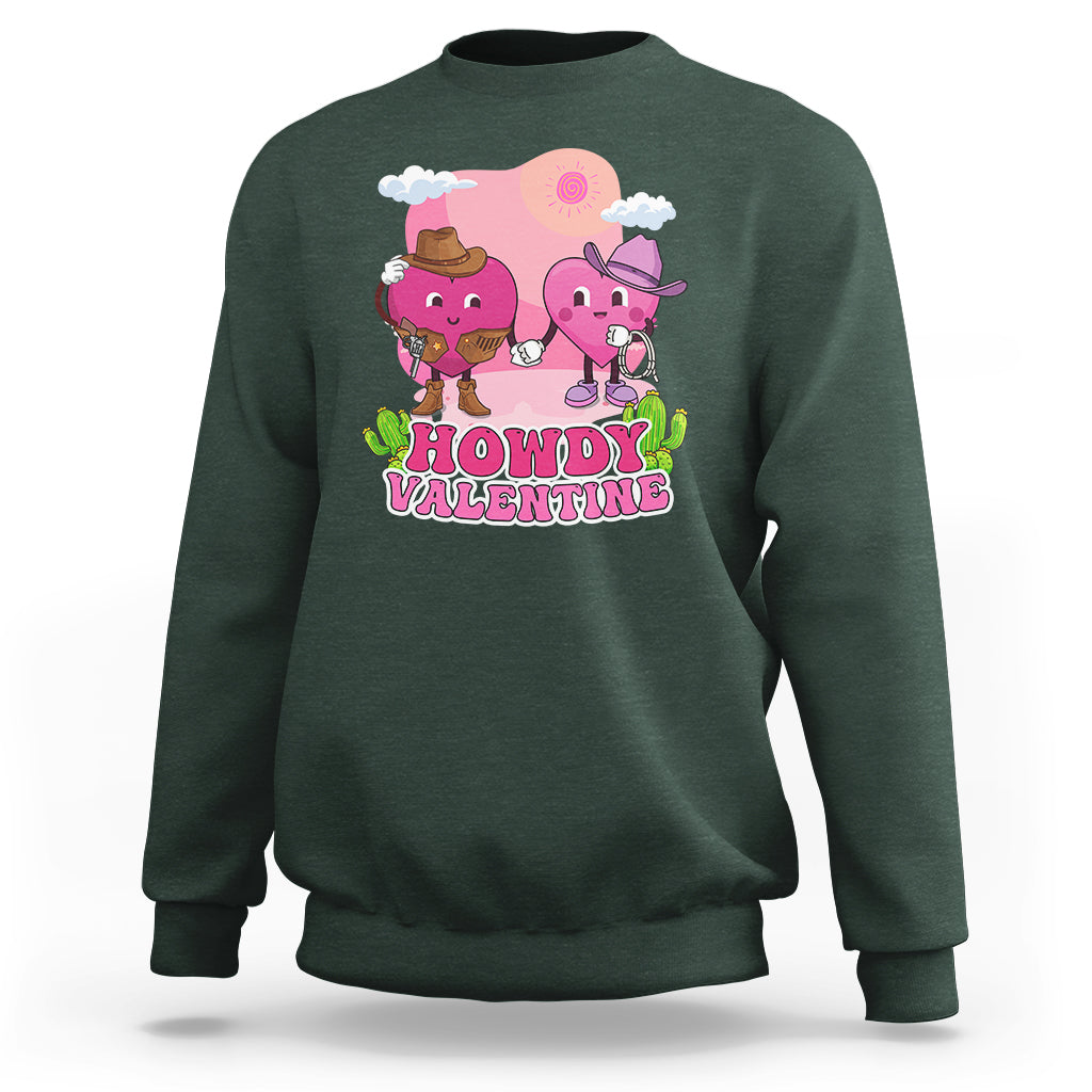 Howdy Valentine Retro Groovy Cartoon Lovely Heart Sweatshirt - Wonder Print Shop