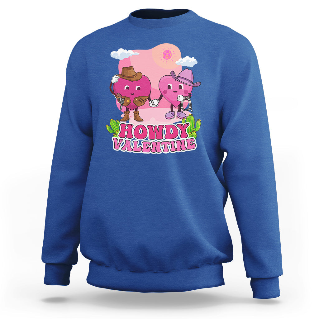 Howdy Valentine Retro Groovy Cartoon Lovely Heart Sweatshirt - Wonder Print Shop