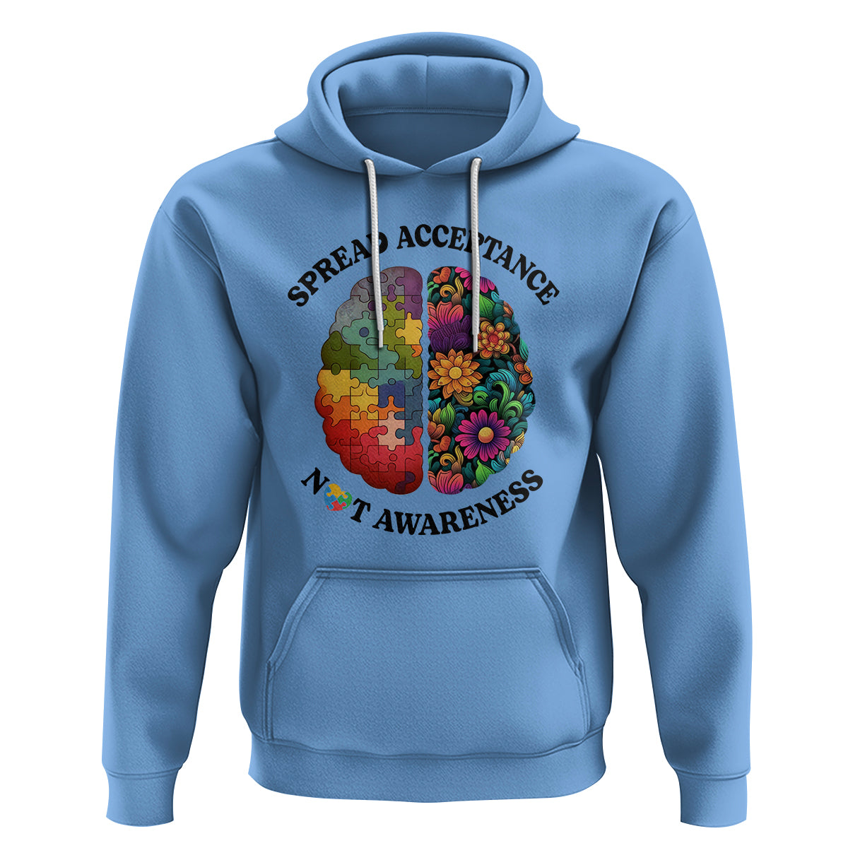 Accept Autism Hoodie Spread Acceptance Not Awareness Neurodiversity Brain - Wonder Print Shop