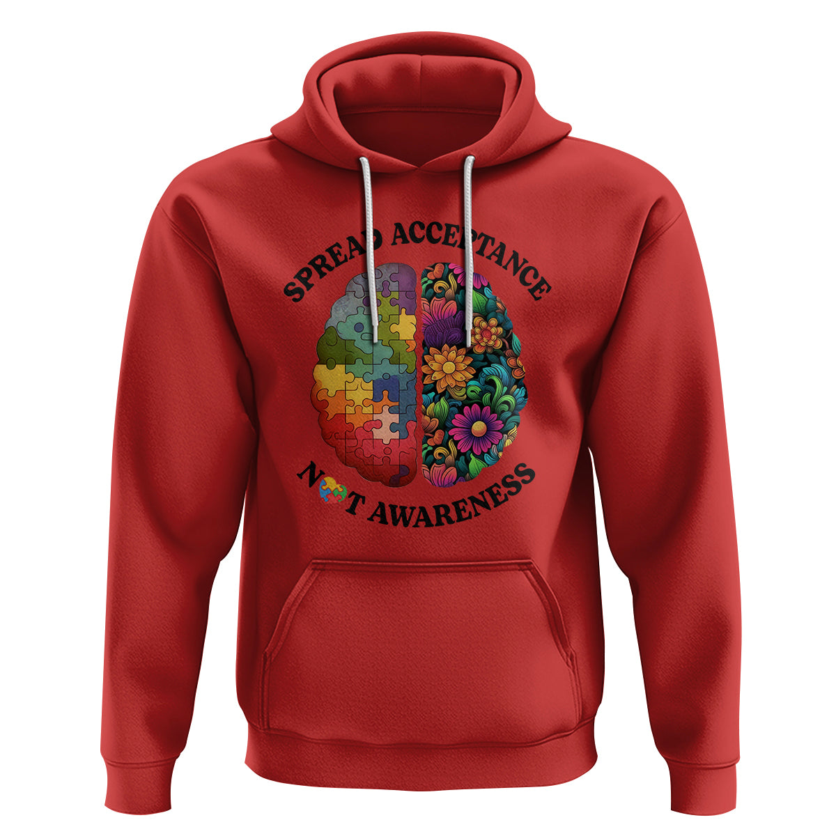 Accept Autism Hoodie Spread Acceptance Not Awareness Neurodiversity Brain - Wonder Print Shop