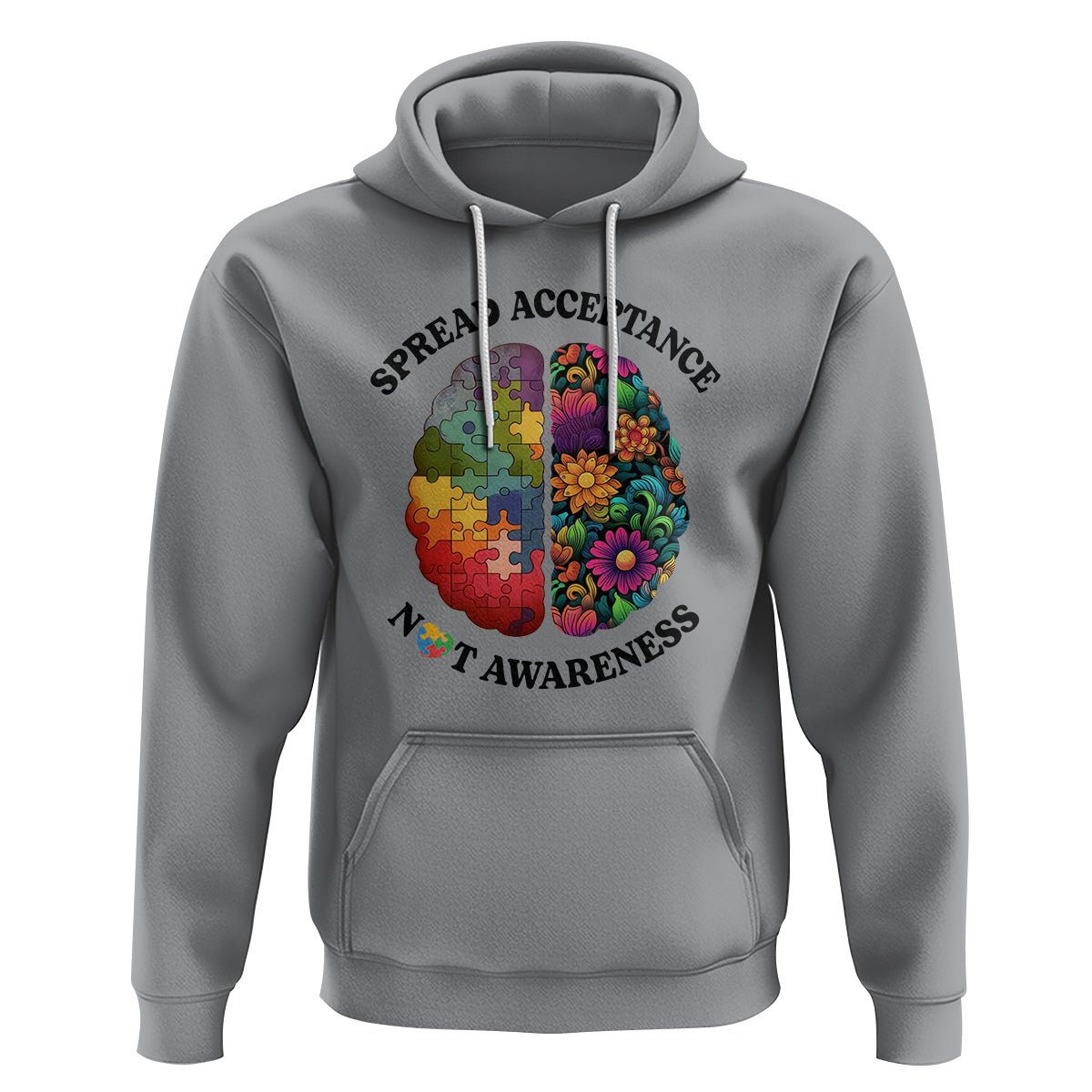 Accept Autism Hoodie Spread Acceptance Not Awareness Neurodiversity Brain - Wonder Print Shop