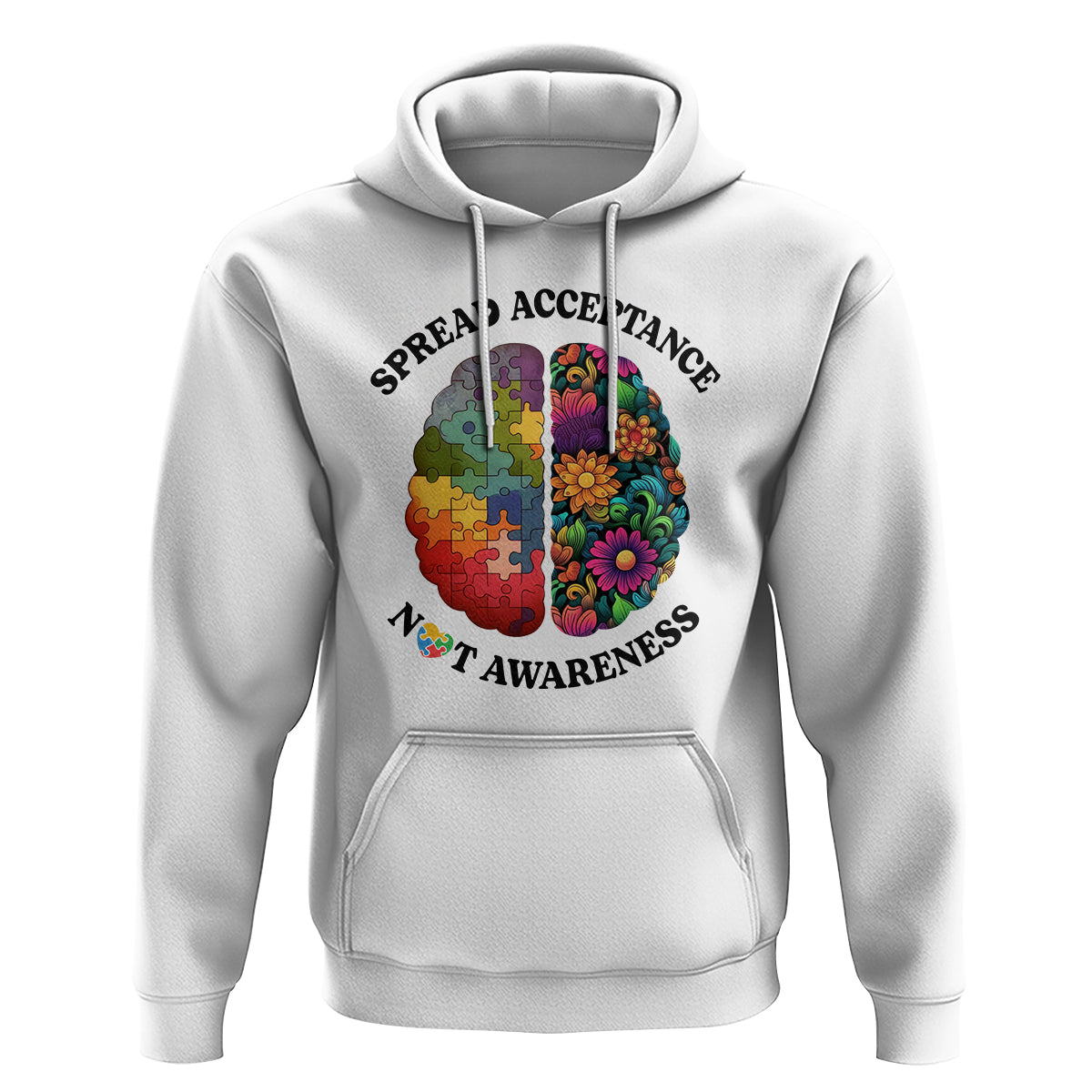 Accept Autism Hoodie Spread Acceptance Not Awareness Neurodiversity Brain - Wonder Print Shop