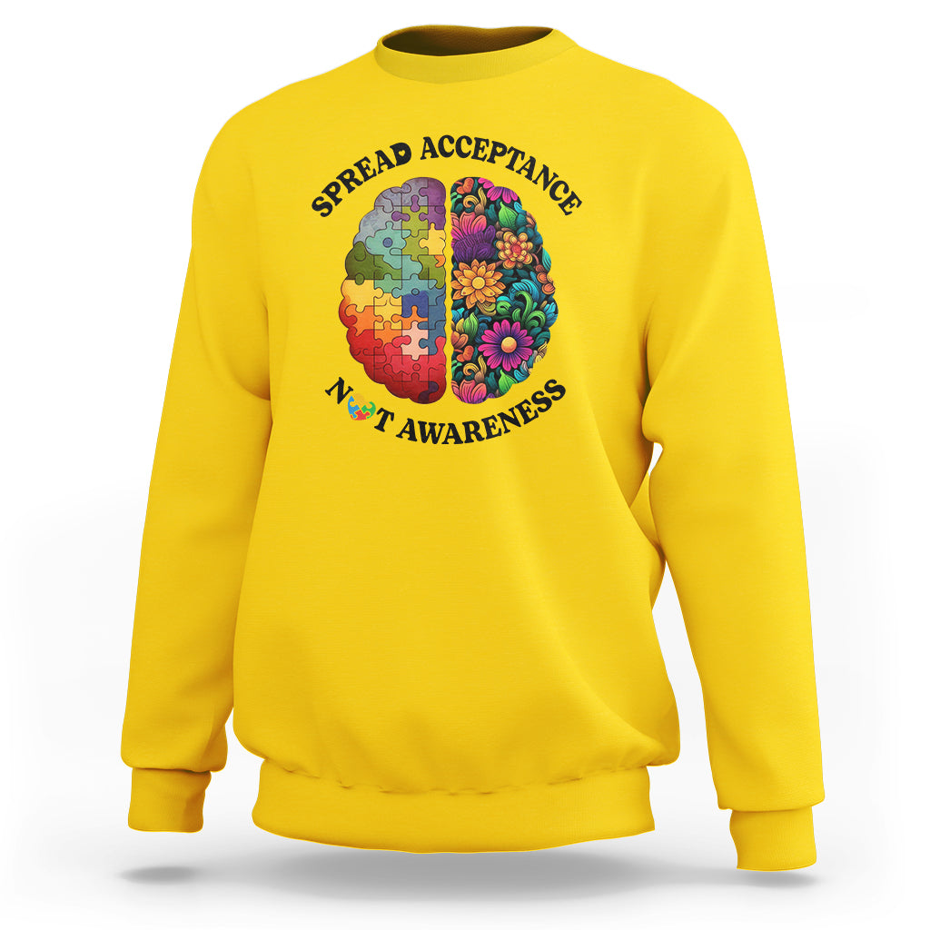 Accept Autism Sweatshirt Spread Acceptance Not Awareness Neurodiversity Brain - Wonder Print Shop