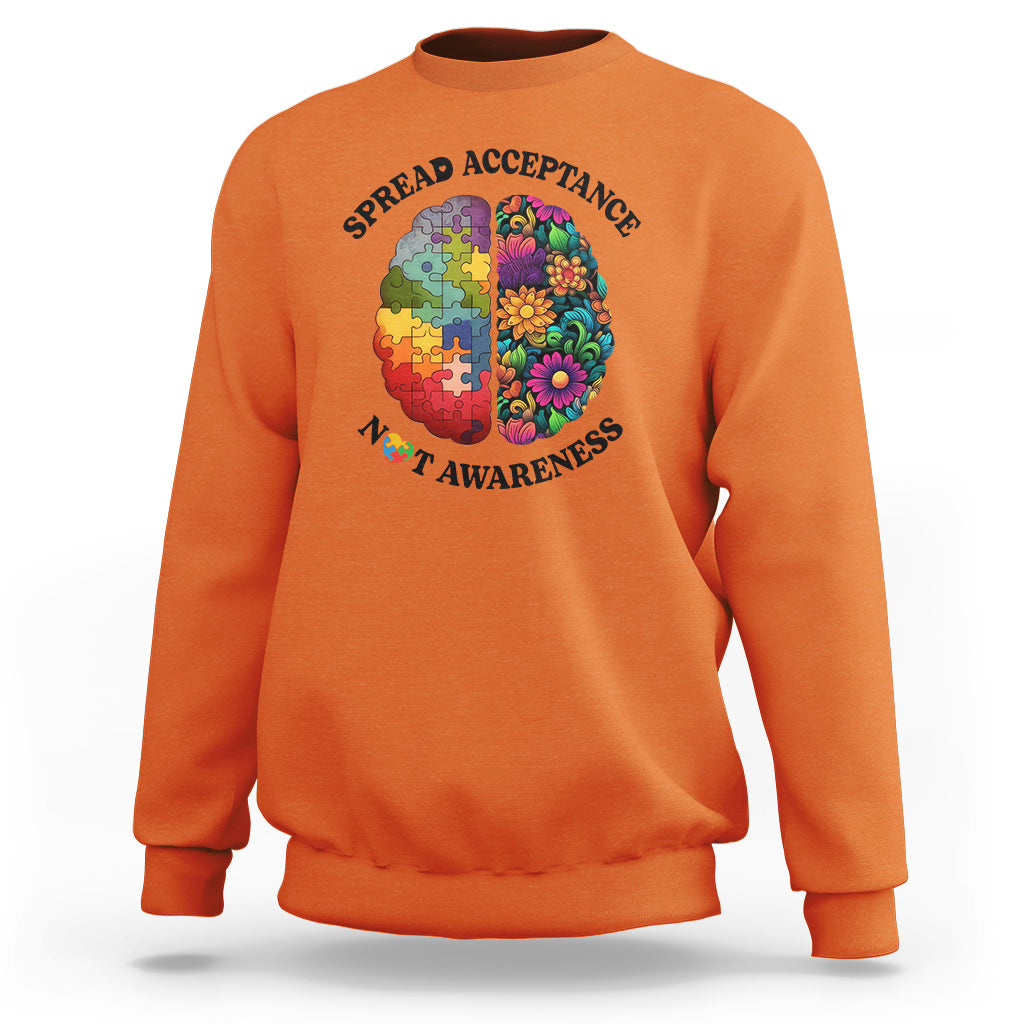 Accept Autism Sweatshirt Spread Acceptance Not Awareness Neurodiversity Brain - Wonder Print Shop