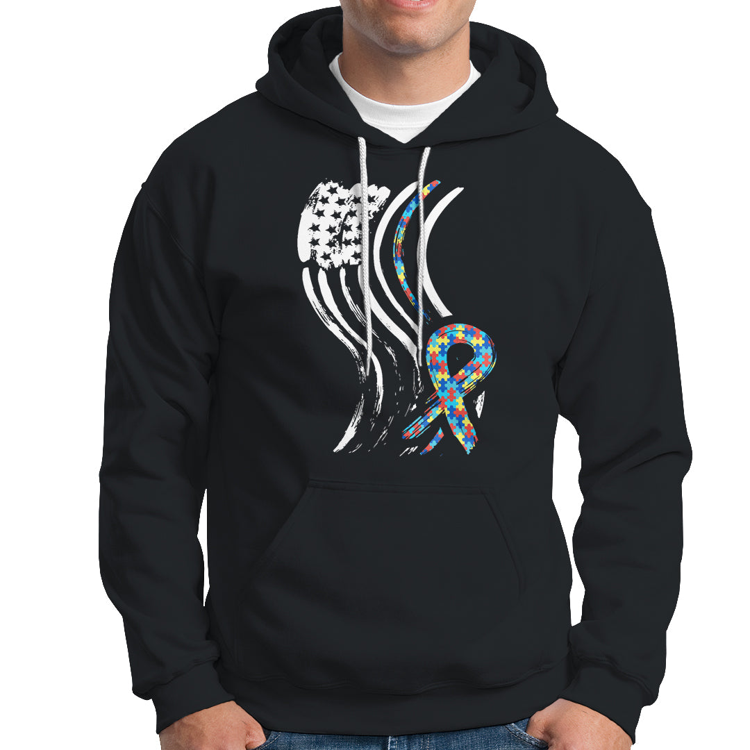 Autism Awareness Hoodie Spectrum Ribbon American Flag - Wonder Print Shop