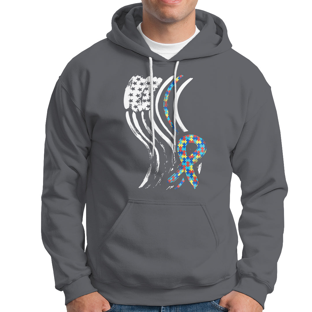 Autism Awareness Hoodie Spectrum Ribbon American Flag - Wonder Print Shop