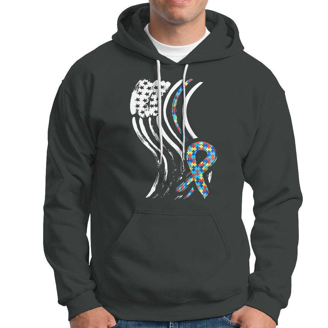 Autism Awareness Hoodie Spectrum Ribbon American Flag - Wonder Print Shop