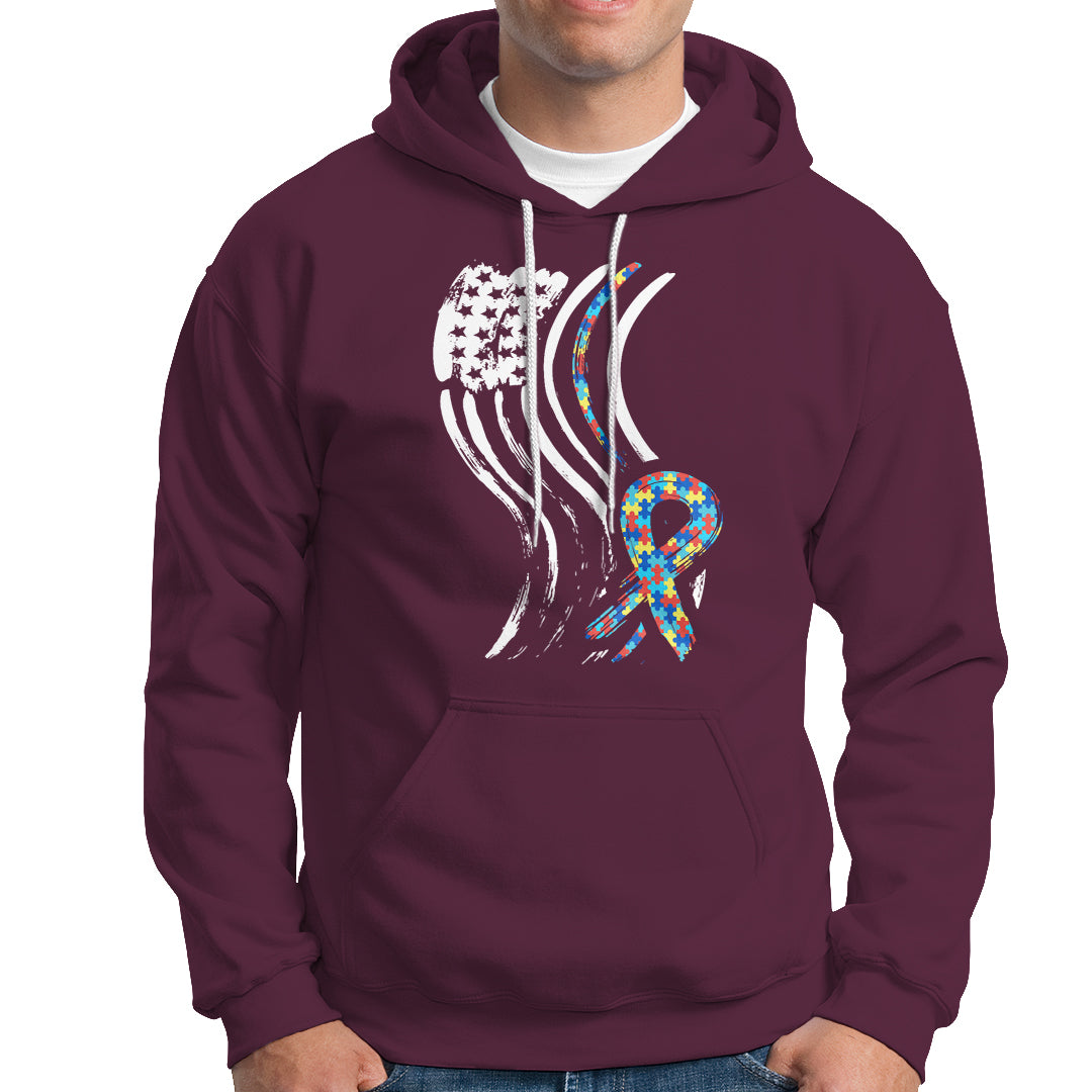Autism Awareness Hoodie Spectrum Ribbon American Flag - Wonder Print Shop