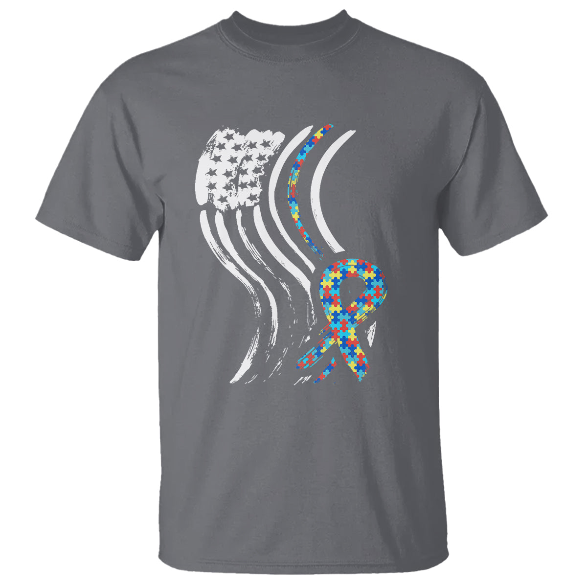 Autism Awareness T Shirt Spectrum Ribbon American Flag - Wonder Print Shop
