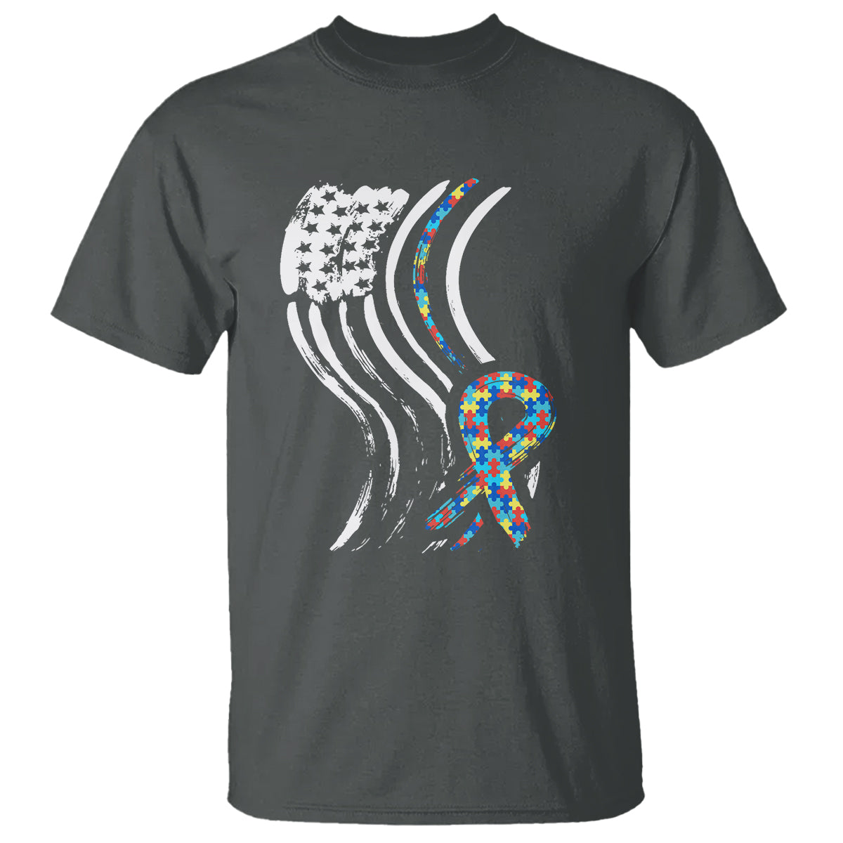Autism Awareness T Shirt Spectrum Ribbon American Flag - Wonder Print Shop