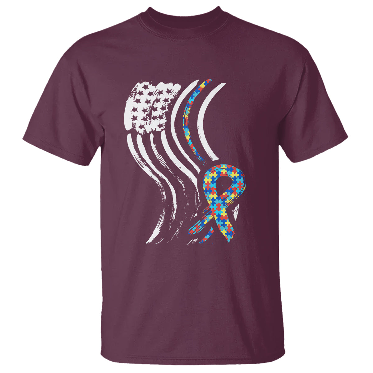 Autism Awareness T Shirt Spectrum Ribbon American Flag - Wonder Print Shop