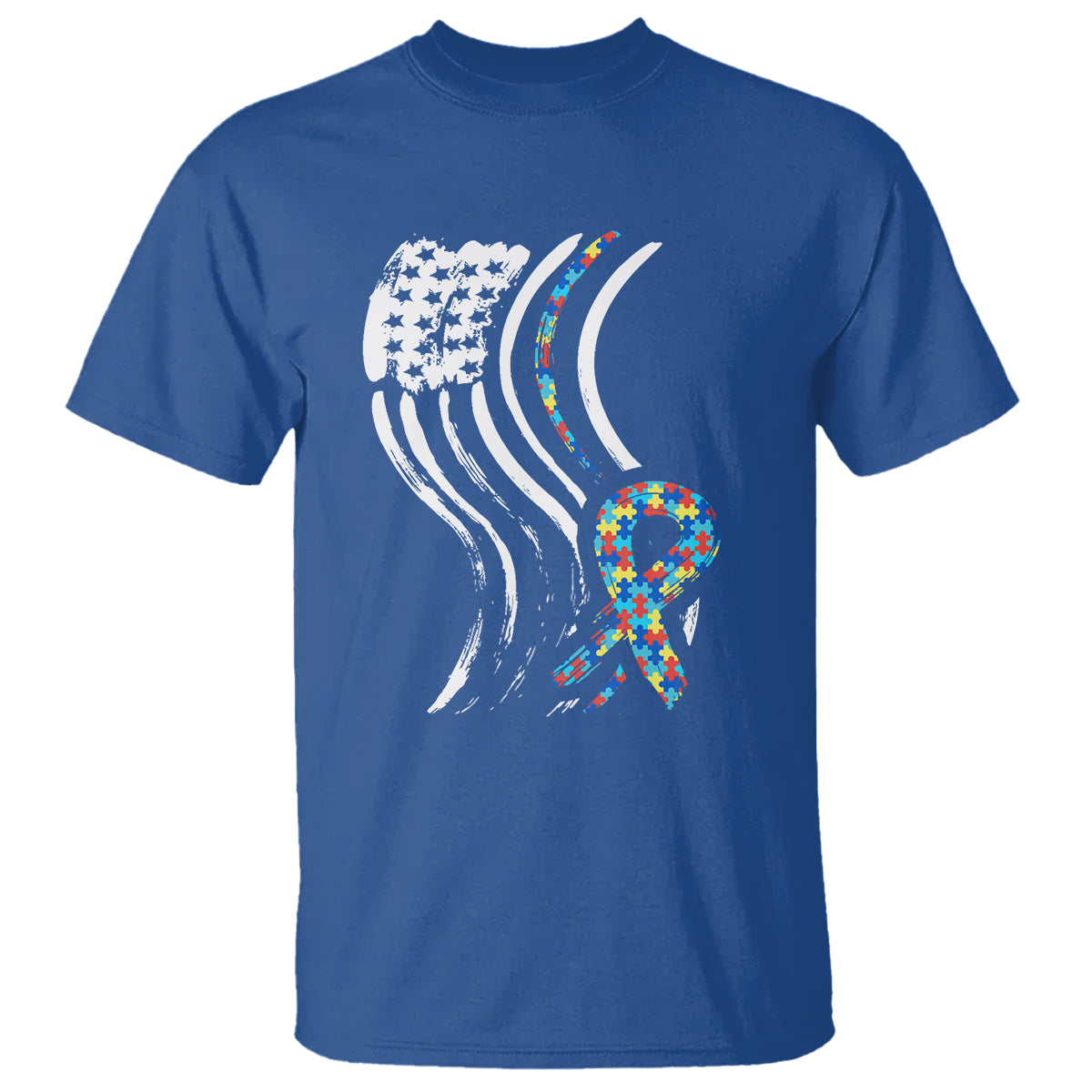 Autism Awareness T Shirt Spectrum Ribbon American Flag - Wonder Print Shop