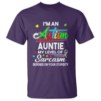 Autism Aunt T Shirt I'm An Autism Auntie My Level Of Sarcams Depends On Your Stupidity Spectrum Ribbon - Wonder Print Shop