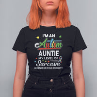Autism Aunt T Shirt For Women I'm An Autism Auntie My Level Of Sarcams Depends On Your Stupidity Spectrum Ribbon - Wonder Print Shop