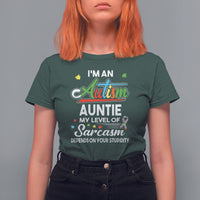 Autism Aunt T Shirt For Women I'm An Autism Auntie My Level Of Sarcams Depends On Your Stupidity Spectrum Ribbon - Wonder Print Shop