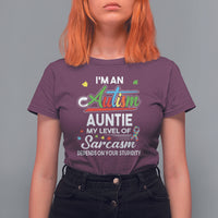 Autism Aunt T Shirt For Women I'm An Autism Auntie My Level Of Sarcams Depends On Your Stupidity Spectrum Ribbon - Wonder Print Shop