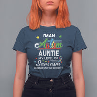 Autism Aunt T Shirt For Women I'm An Autism Auntie My Level Of Sarcams Depends On Your Stupidity Spectrum Ribbon - Wonder Print Shop