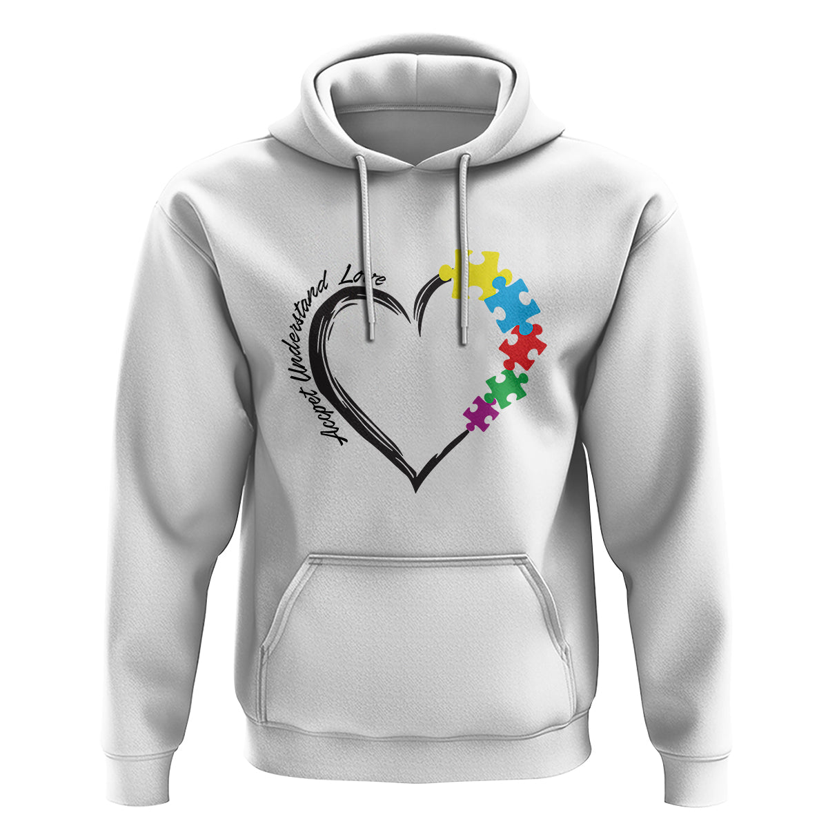 Heart Autism Awareness Hoodie Accept Understand Love Puzzle Piece - Wonder Print Shop