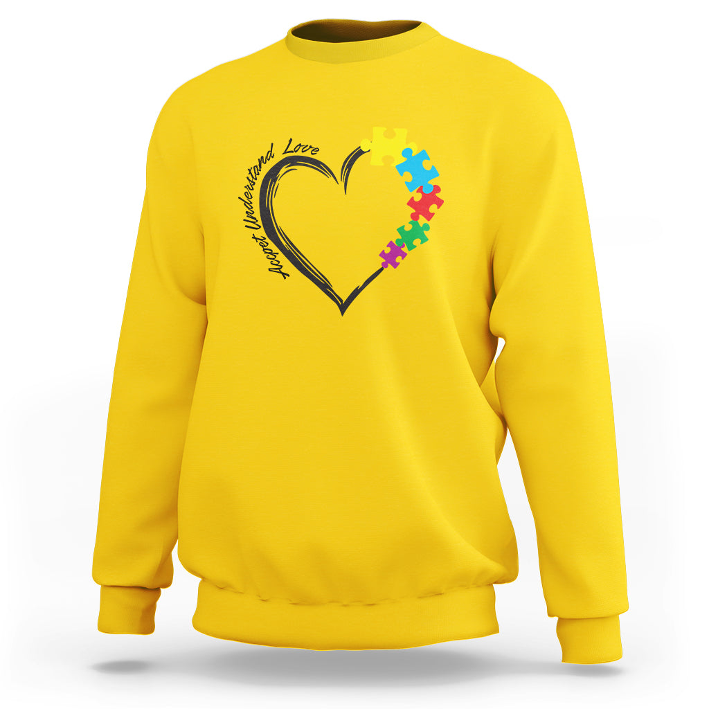 Heart Autism Awareness Sweatshirt Accept Understand Love Puzzle Piece - Wonder Print Shop