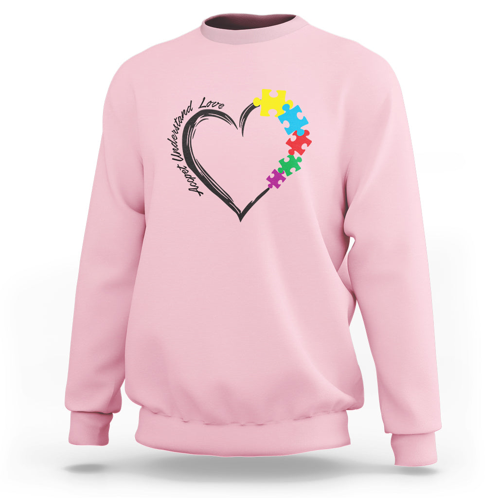 Heart Autism Awareness Sweatshirt Accept Understand Love Puzzle Piece - Wonder Print Shop