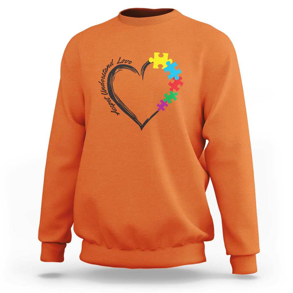 Heart Autism Awareness Sweatshirt Accept Understand Love Puzzle Piece - Wonder Print Shop