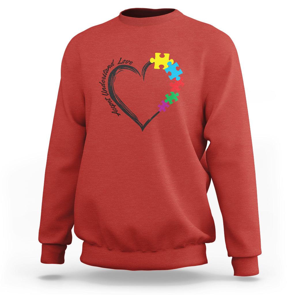Heart Autism Awareness Sweatshirt Accept Understand Love Puzzle Piece - Wonder Print Shop