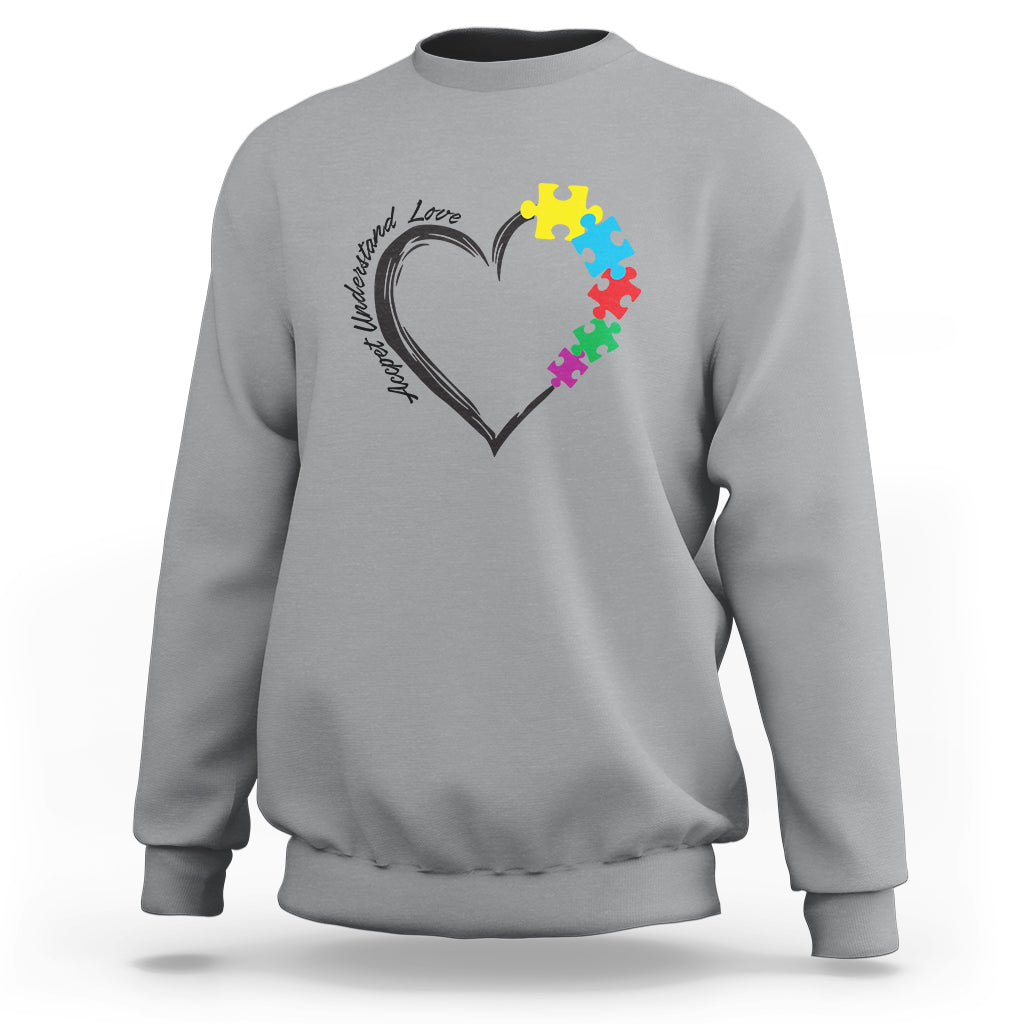 Heart Autism Awareness Sweatshirt Accept Understand Love Puzzle Piece - Wonder Print Shop