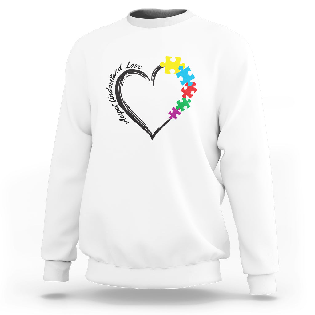 Heart Autism Awareness Sweatshirt Accept Understand Love Puzzle Piece - Wonder Print Shop