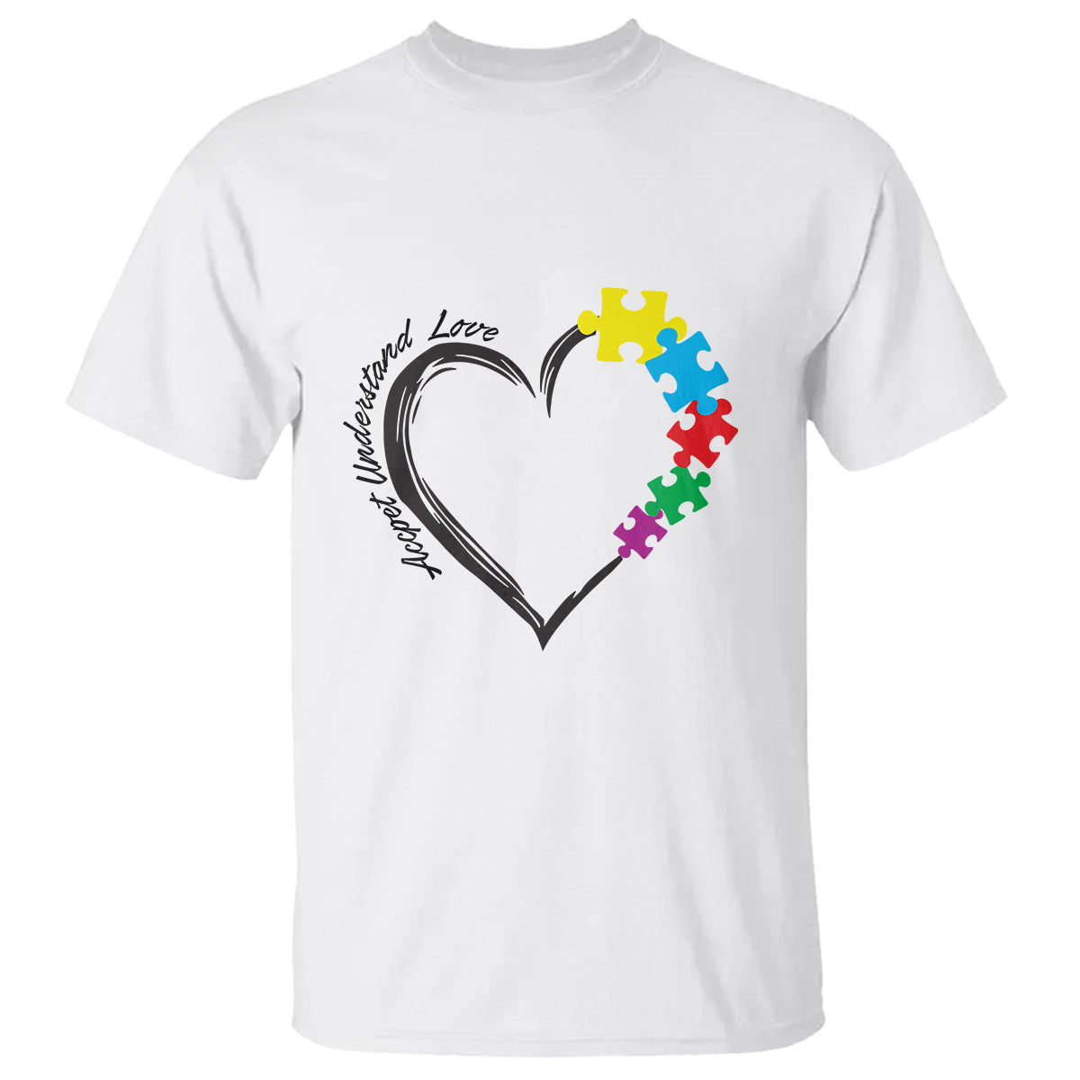 Heart Autism Awareness T Shirt Accept Understand Love Puzzle Piece - Wonder Print Shop
