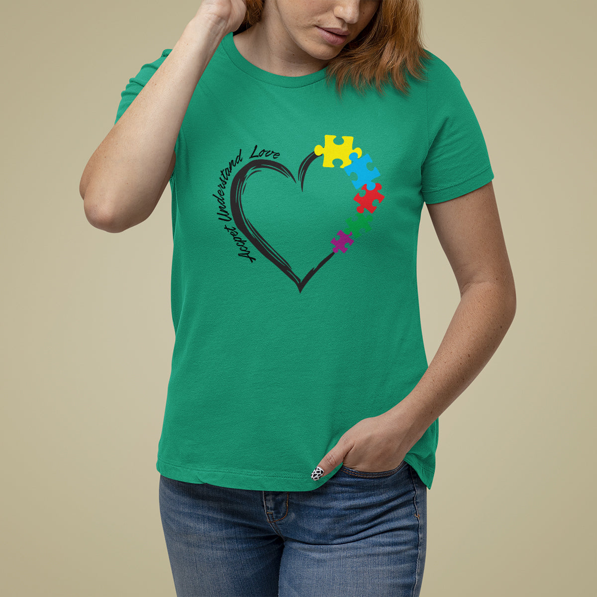 Heart Autism Awareness T Shirt For Women Accept Understand Love Puzzle Piece - Wonder Print Shop