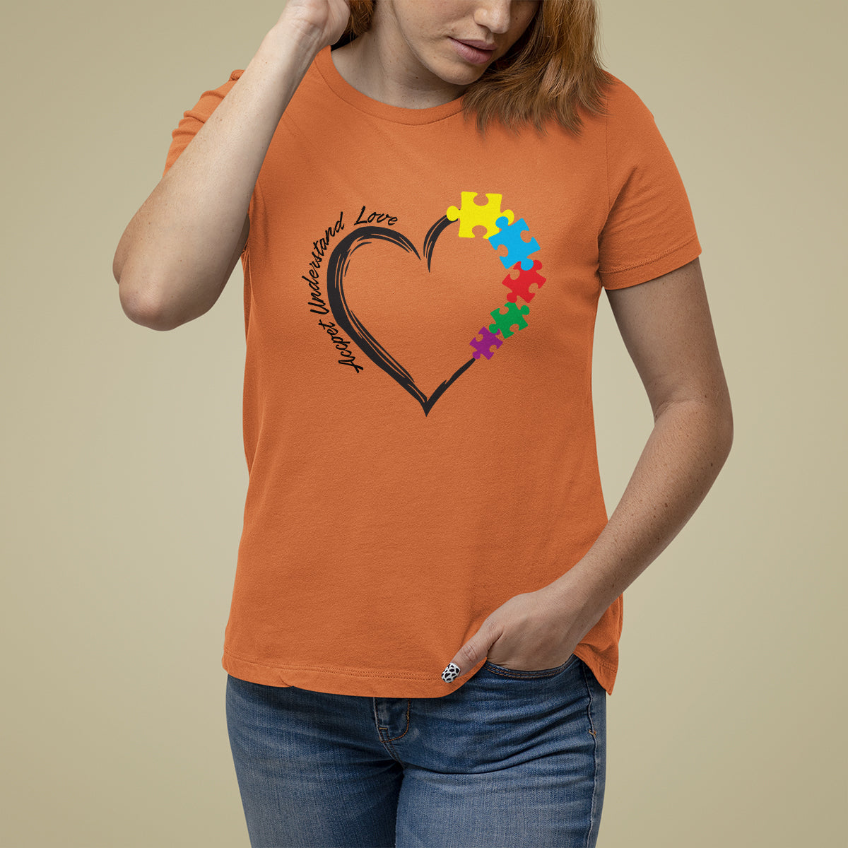 Heart Autism Awareness T Shirt For Women Accept Understand Love Puzzle Piece - Wonder Print Shop
