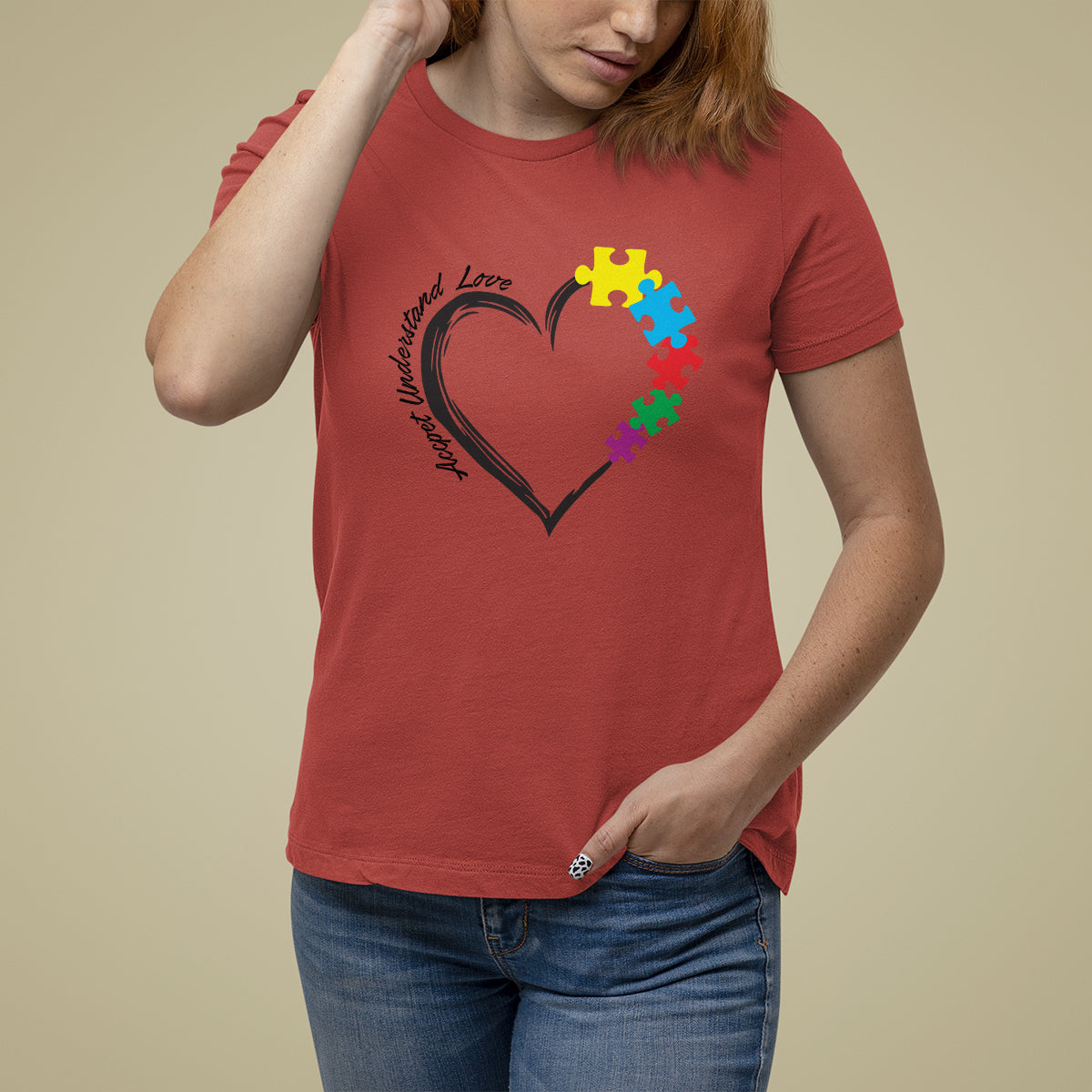 Heart Autism Awareness T Shirt For Women Accept Understand Love Puzzle Piece - Wonder Print Shop