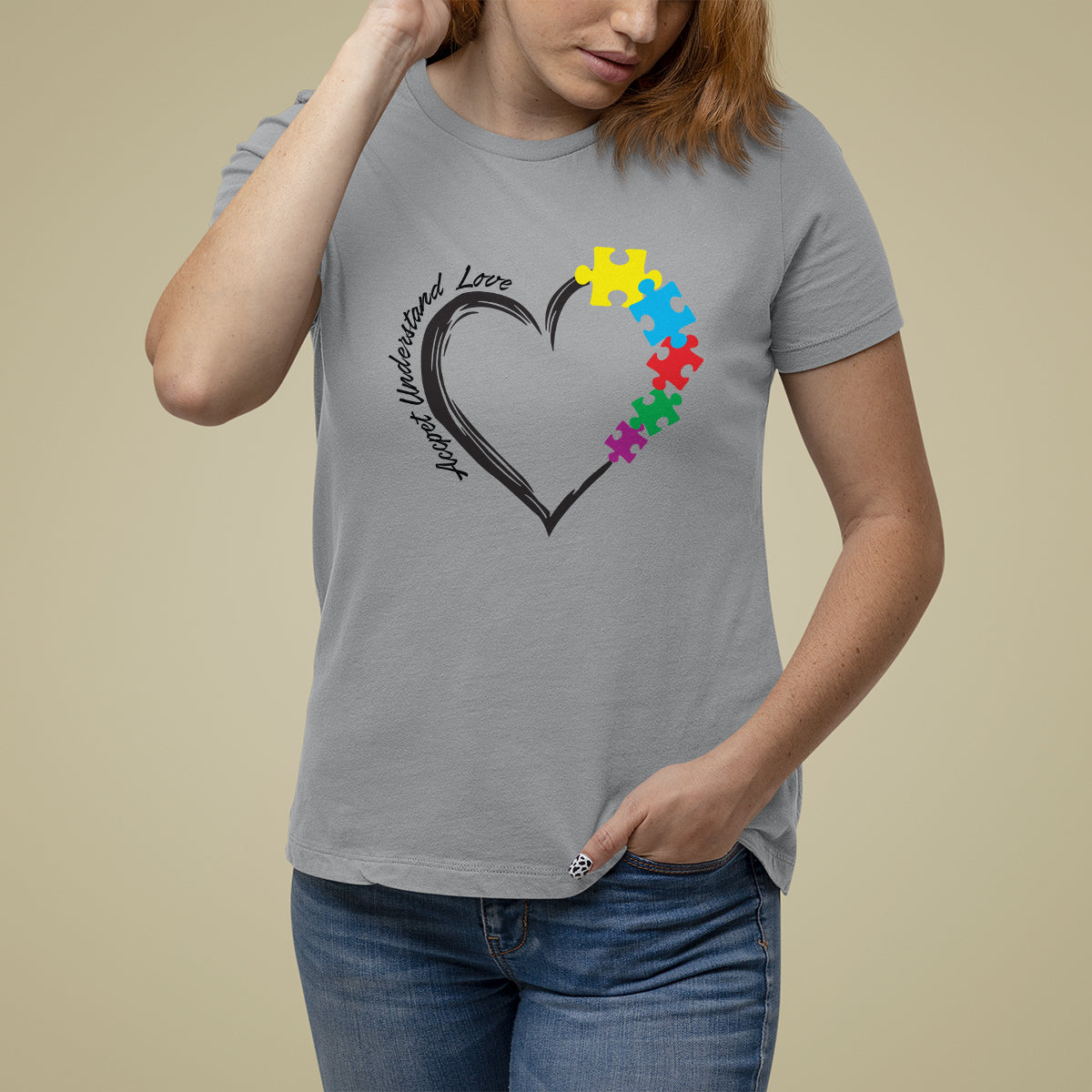 Heart Autism Awareness T Shirt For Women Accept Understand Love Puzzle Piece - Wonder Print Shop