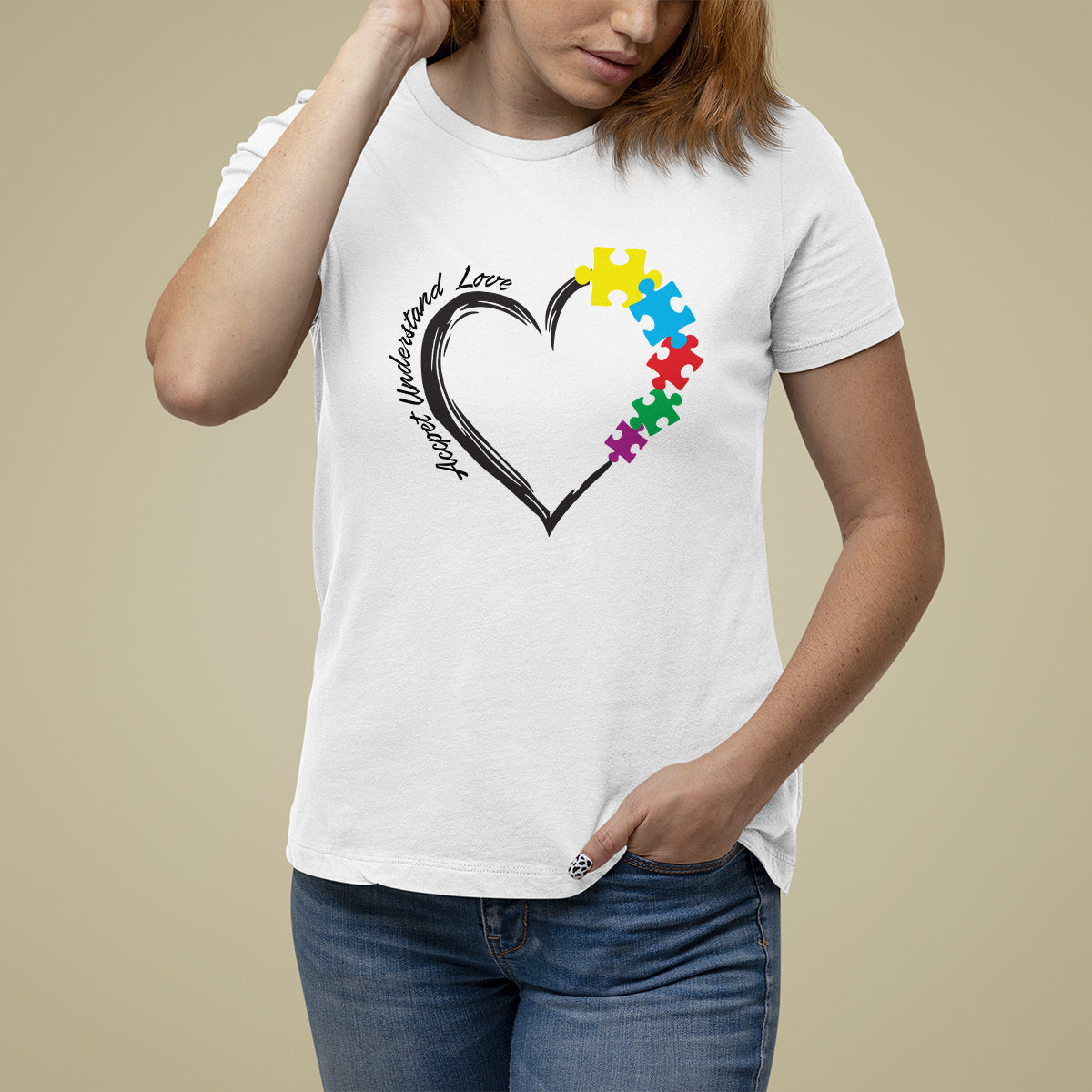 Heart Autism Awareness T Shirt For Women Accept Understand Love Puzzle Piece - Wonder Print Shop