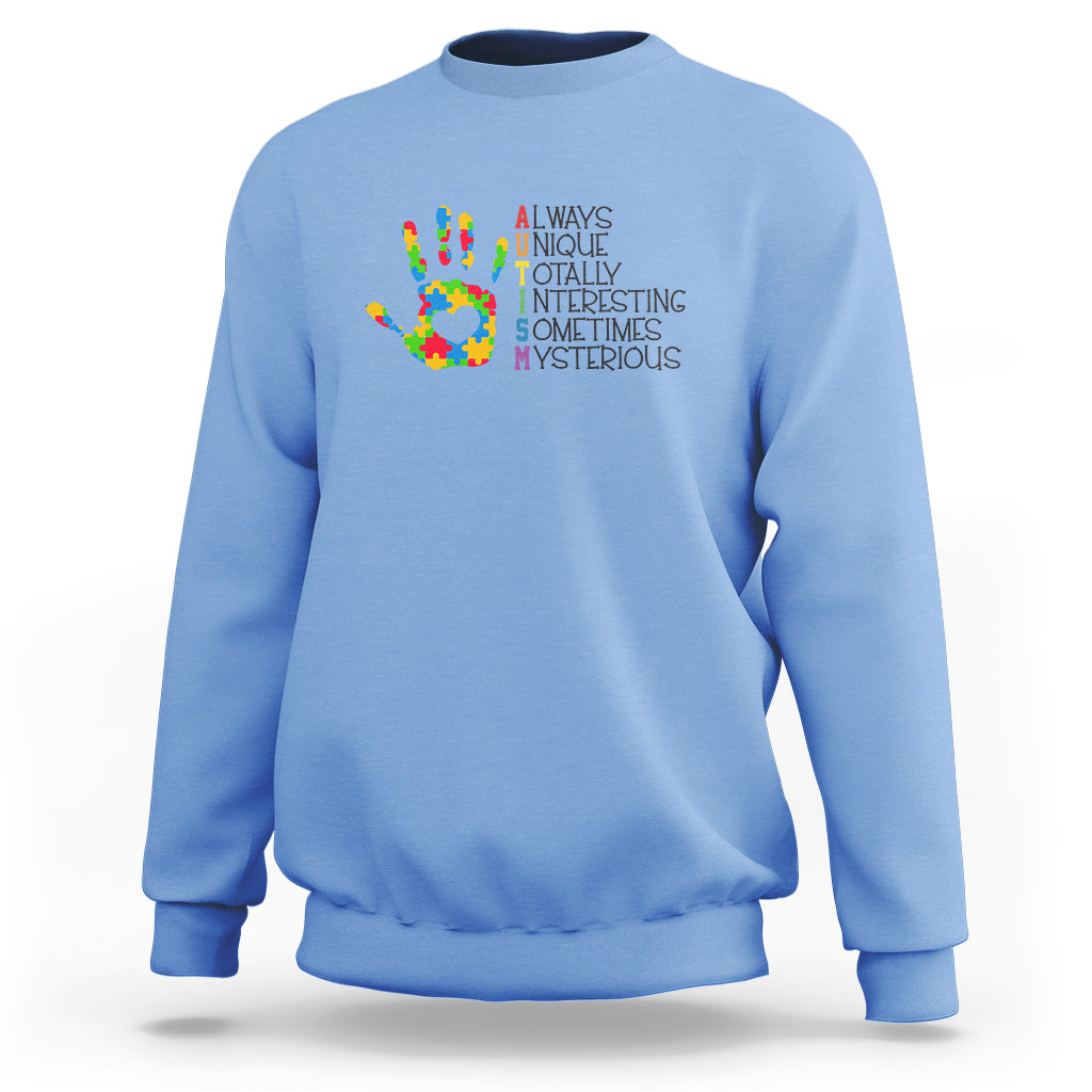 Autism Definition Sweatshirt Always Unique Totally Interesting Sometimes Mysterious Puzzle Hand - Wonder Print Shop