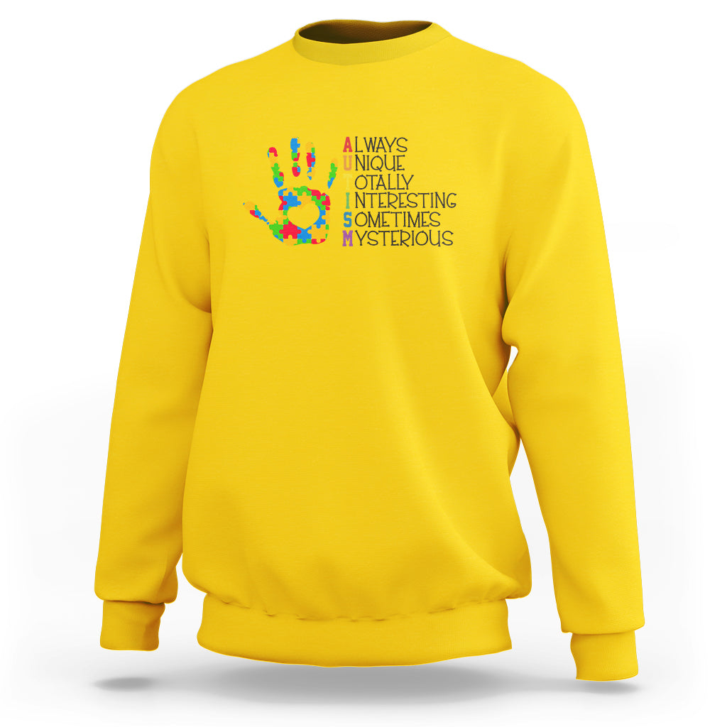 Autism Definition Sweatshirt Always Unique Totally Interesting Sometimes Mysterious Puzzle Hand - Wonder Print Shop