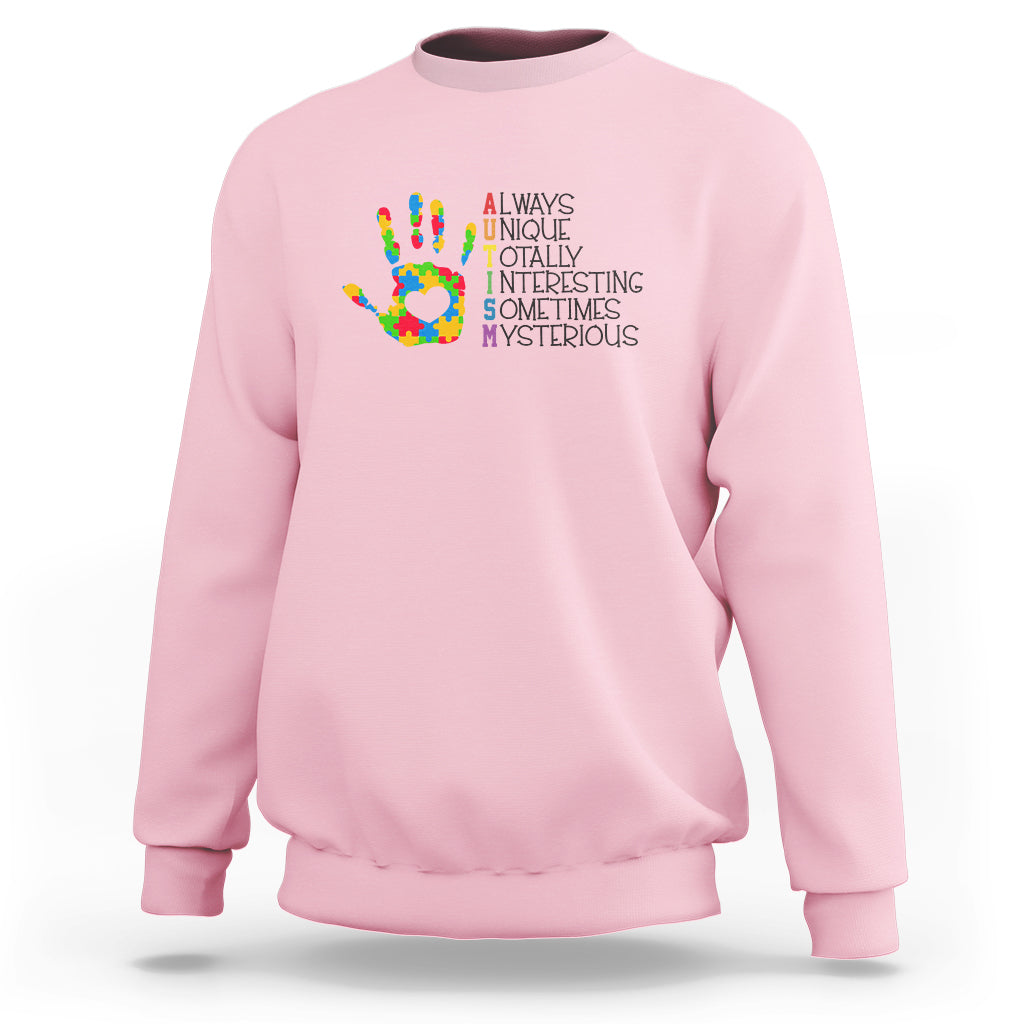 Autism Definition Sweatshirt Always Unique Totally Interesting Sometimes Mysterious Puzzle Hand - Wonder Print Shop