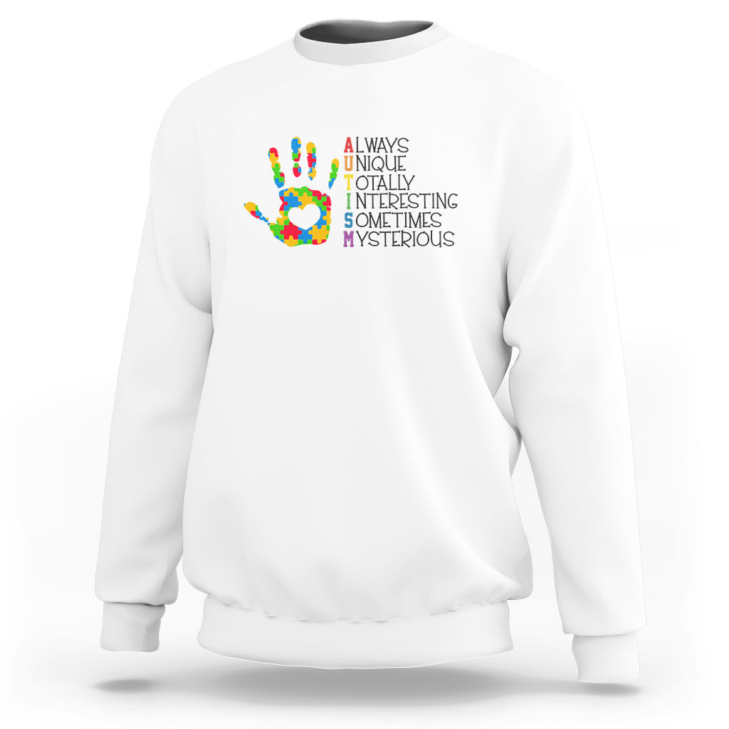 Autism Definition Sweatshirt Always Unique Totally Interesting Sometimes Mysterious Puzzle Hand - Wonder Print Shop