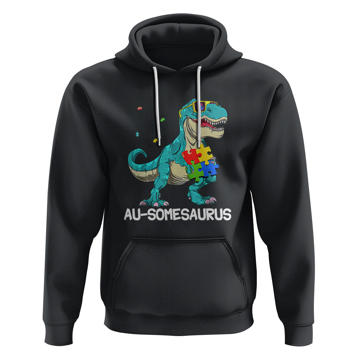 Dinosaur Autism Hoodie Au-somesaurus Word Pun Puzzle Piece - Wonder Print Shop