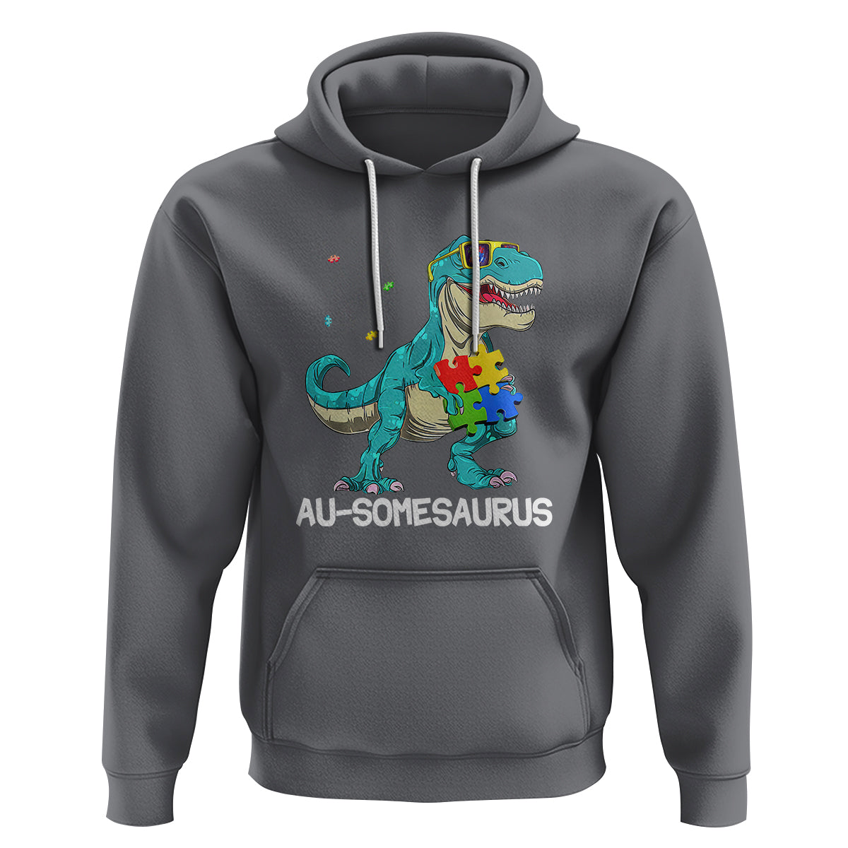 Dinosaur Autism Hoodie Au-somesaurus Word Pun Puzzle Piece - Wonder Print Shop