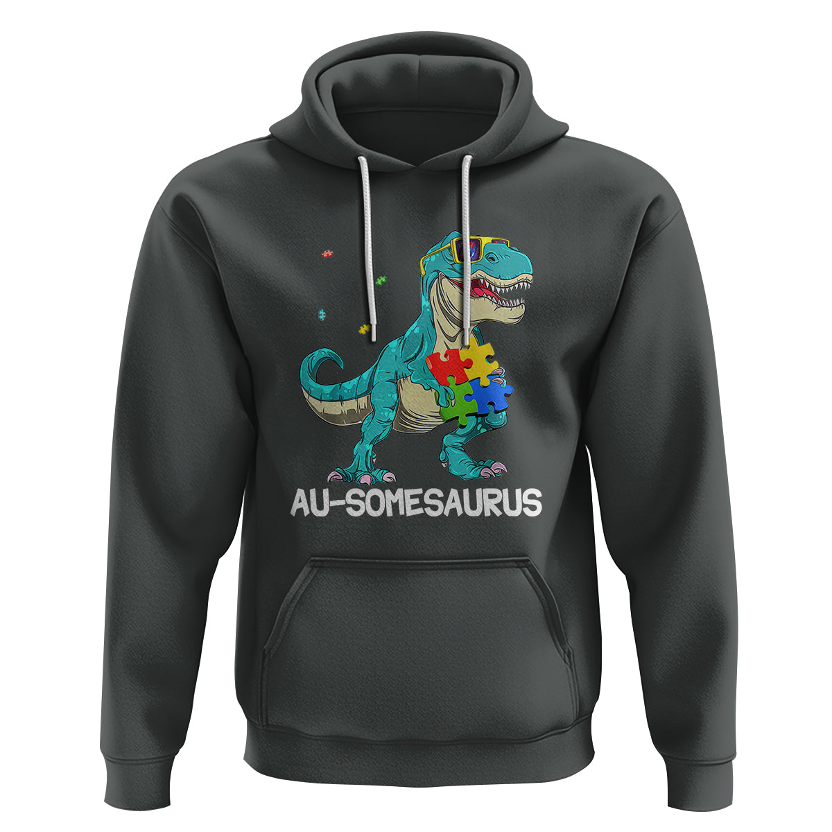 Dinosaur Autism Hoodie Au-somesaurus Word Pun Puzzle Piece - Wonder Print Shop