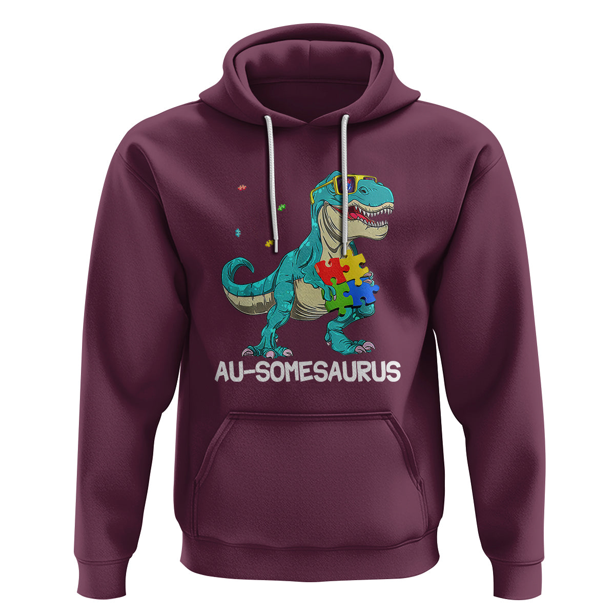 Dinosaur Autism Hoodie Au-somesaurus Word Pun Puzzle Piece - Wonder Print Shop