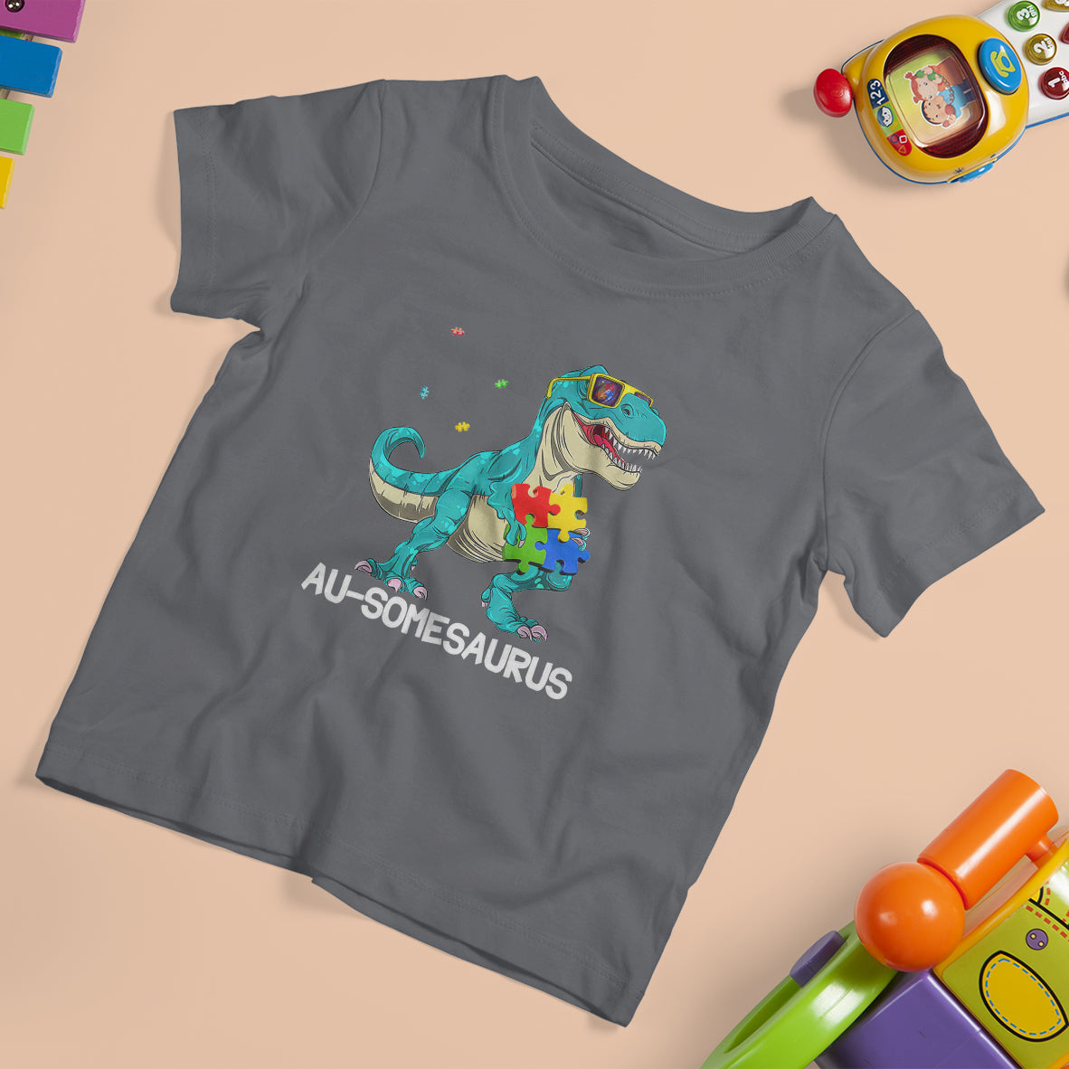 Dinosaur Autism T Shirt For Kid Au-somesaurus Word Pun Puzzle Piece - Wonder Print Shop
